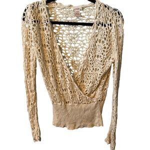 Sundance Crochet Wrap Cardigan Sweater Beige Knit Long Sleeve Women's M